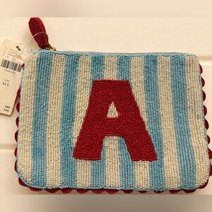 NWT Anthropologie 2025 Beaded Striped Monogram Pouch Letter “A”